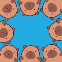 Cute smiling capybara border background. Banner of capybaras around looking at you kawaii vector