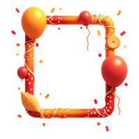 an orange frame with balloons and confetti png