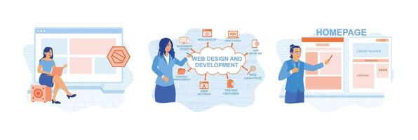 IT experts develop software on computers. vector