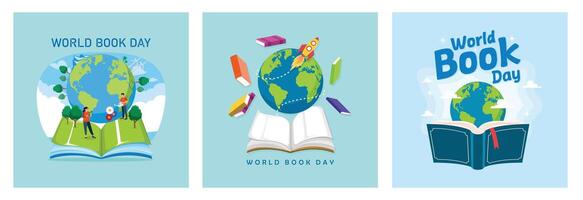 Open book and globe. Increase knowledge by reading books. World Book Day concept. vector