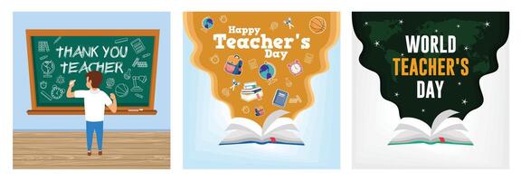 World Teachers' Day, 5 October. Open book with world map silhouette. vector