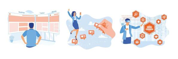 Designers develop websites, social media, and networking technologies. vector