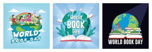 Children reading books. A pile of colorful books with open books. Happy Book Day concept. vector