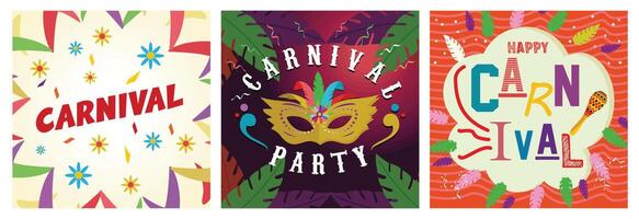 Colorful Carnival party designs featuring festive patterns and masks. vector
