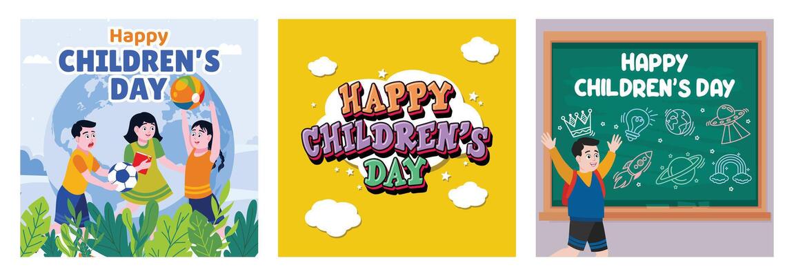 Commemorating World Children's Day. Happy Children's Day text on white clouds background.