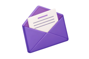 A purple envelope with a slightly different angle, showcasing the enclosed letter's neat alignment and the vibrant envelope design png