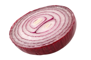 A close-up of a red onion slice, showcasing its concentric purple and white rings with a crisp texture and natural translucency png