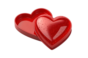 Glossy red heart-shaped box with a shiny, speckled lid, partially open to reveal a smooth red interior. Elegant and romantic design png