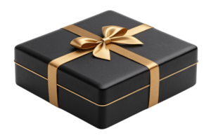 A sophisticated black gift box adorned with a shiny golden ribbon tied into a perfect bow, creating a luxurious appearance png