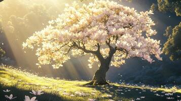 Spring Magnolia Tree in a Meadow photo