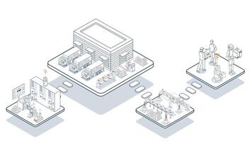 Smart logistics automated warehouses, efficient labor, wireless transport, robotics, Industry 4.0 with AGV and AMR. vector