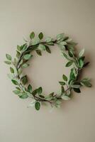 Elegant Green Leaf Wreath, Botanical Decor, Nature Photography, Home Interior Design photo