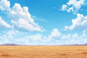 Vast Sunny Landscape with Fluffy Clouds photo
