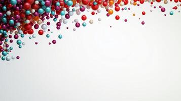 A white background with a red and blue line. There are many colorful balls in the background. The balls are scattered all over the background photo