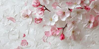 Delicate Pink Cherry Blossoms on Textured Canvas photo
