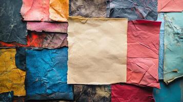 A vibrant assortment of textured paper sheets in diverse colors, perfect for design projects and artistic inspiration. photo