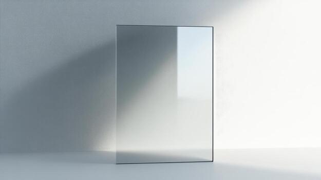 A glass box is sitting on a white surface. The box is rectangular and has a clear glass window photo