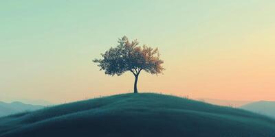 Solitary Tree on Hilltop at Sunrise photo