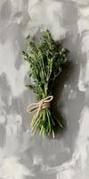 Fresh Thyme Sprigs on Gray Background photo