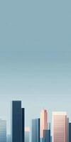 A minimalist illustration of a city skyline featuring modern skyscrapers under a clear blue sky. photo