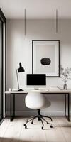 Elegant Modern Office Workspace Design, Minimalist Aesthetic for Productivity and Comfort photo