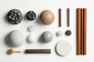 A collection of various sized balls photo