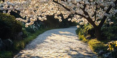 Springtime Pathway Blossoms Underneath Cherry Trees photo