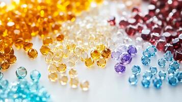 Vibrant collection of multicolored glass beads showcasing diverse shapes and sizes, perfect for jewelry making and crafts. photo