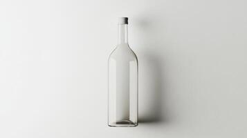 A clear glass bottle on a white background, perfect for minimalist design and branding projects. photo