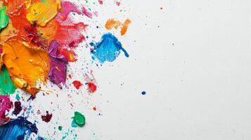 Bright and colorful abstract paint strokes on a white canvas, perfect for creative design and artistic inspiration. photo
