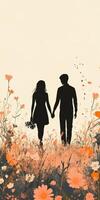 Silhouette of Couple in a Floral Field photo