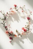 Floral Circle, Delicate Pink and Red Blossoms in Sunlight photo