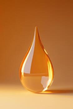 Close-up of a glossy amber liquid drop against a warm orange backdrop, showcasing minimalist elegance and fluidity. photo