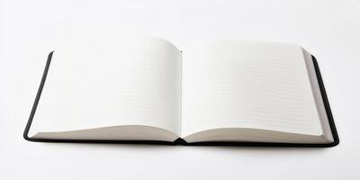 Open blank notebook with lined pages, perfect for writing, journaling, or sketching in a minimalist setting. photo