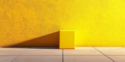 Vibrant Yellow Wall and Lonely Square Shape on Modern Background photo
