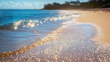 Golden Beach Waves Sparkling Sunlight photo
