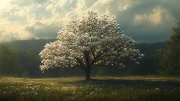 Majestic Magnolia Tree in a Spring Field. photo