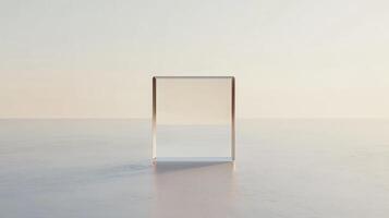 A clear box is sitting on a white surface. The box is empty photo