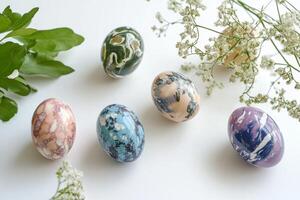 Hand-Painted Easter Eggs with Vibrant Marble Patterns photo