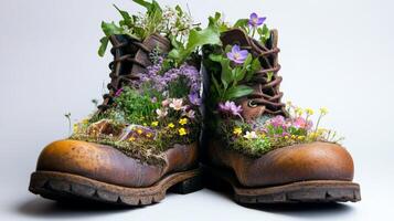 Flower Power, Boots Transformed into Blooming Gardens photo