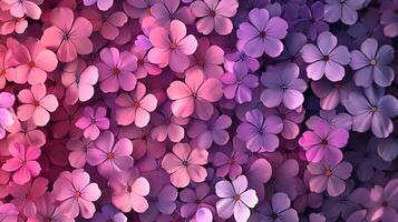 A captivating display of pink and purple flowers forming a vibrant and colorful floral pattern, perfect for nature-themed designs. photo