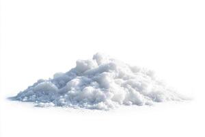 A mound of pure sea salt on a white background, showcasing its texture and natural purity, ideal for culinary and spa applications. photo