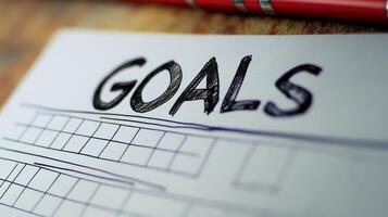 A close-up image of a handwritten goals list on a planner, accompanied by red pencils on a wooden desk. photo