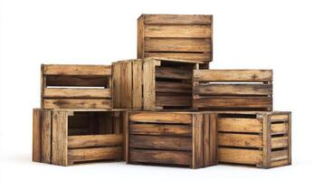 A stack of wooden crates with a white background photo