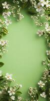 Delicate Spring Floral Arrangement on a Soft Green Background photo