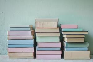 Pastel Book Stack, A Serene Reading Nook photo