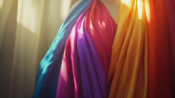 A colorful scarf is displayed in a row photo