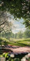 Spring Picnic in a Blossoming Park, A Serene Landscape photo