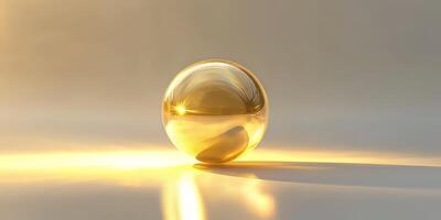 Golden Glass Sphere on Smooth Surface with Soft Sunlight Reflections photo