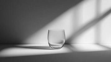 A glass is sitting on a table in front of a wall photo
